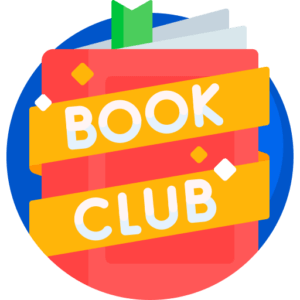 icon with a book and banner over it that says book club