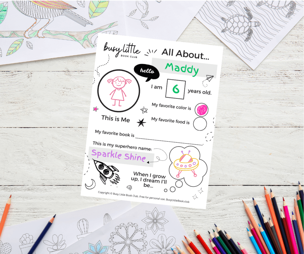 All About Me Worksheet from Busy Little Book Club